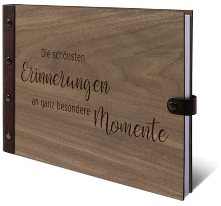 Geburtstag Gästebuch Nussbaum (Furnier) Holz Cover mit Lederrücken 72 Blätter | 144 Seiten DIN A4 quer 302x215mm - Schönste Momente