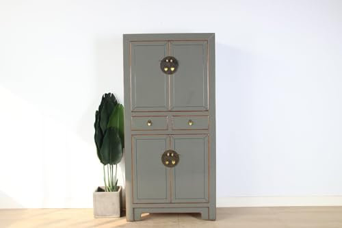 Yajutang Chinesische Kommode Hochzeitschrank Massivholz grau RAL7005