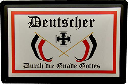 Blechschild 20x30 Deutscher duch Gnade Gottes im Vintage Retro Design mit Eisernes Kreuz Flagge zur Dekoration von Wohnung Garten Garage Werkstatt Hobby Raum UVM