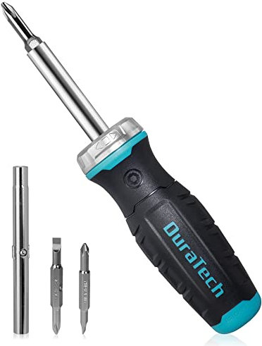 DURATECH Ratschenschraubendreher 6-in-1, Umsteckschraubendreher mit 2 Bits Schlitz/Philips und 1/4”& 5/16”Innensechskant, Bit Schraubendreher mit Ratschenfunktion für Heimwerker, Haushalt