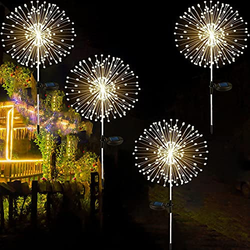 YOTOZU 4 Stück Solar-Feuerwerk-Lichter, Outdoor-Solar-Garten-Dekorative Lichter, 120 LED, 40 Kupferdrähte, DIY-Landschaftslicht für Gehweg, Weg, Hinterhof, Weihnachtsdekoration, Partys