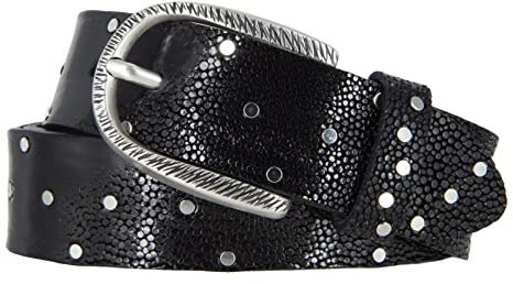 Silbergift by Bernd Götz Gürtel Damen Leder Schwarz 35 mm kürzbar Nietengürtel (105)