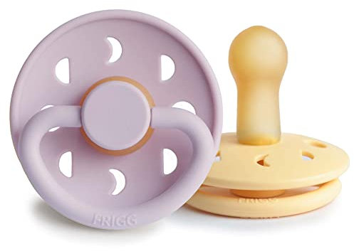 FRIGG Moon Phase Schnuller 2 Packung | Latex Schnuller | BPA-Frei | Hergestellt in Dänemark | Symmetrischer Sauger in Kirschform (Pale Daffodil/Soft Lilac, Größe 2 (6-18 Monate))