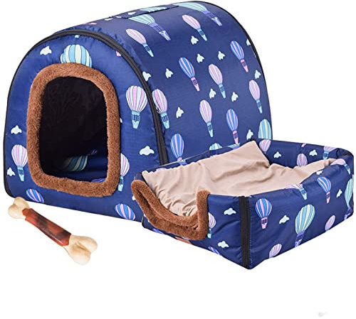 Haustierbett, Großer Hund Hundehütte Winter Warm Halten Waschbar Innen Luxus Hundehütte Vier Jahreszeiten Hundehöhle Iglu Matte,mit Hundeknochen Spielzeug,F,XXXL105x80x72cm
