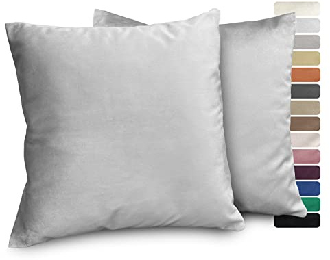 BEAUTEX Samt Kissenbezug 40x40 Silber Kissenhülle Dekokissen 2er Set | verdeckter Reißverschluss, angenehme Haptik, verschiedene Größen, viele Farben, formstabil, langlebig, pflegeleicht