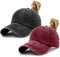 Iyebrao Damen-Baseballkappe, Pferdeschwanz, unordentlich, hoher Dutt, Ponycap, Used-Look, gewaschene Baumwolle, Sport-Mütze, Papa-Hut, Trucker-Kappe, 2 Stück, Schwarz und Burgunderrot, Einheitsgröße