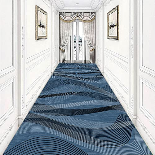 Läufer Teppich Flur rutschfest Blauer Teppichläufer für Korridor, rutschfeste waschbare lange Teppiche 100 cm 1,5m 2m 250 cm 300 cm 4m 5m 6m Läufer Teppich für Flur Küchentreppen ( Size : 80x600cm )