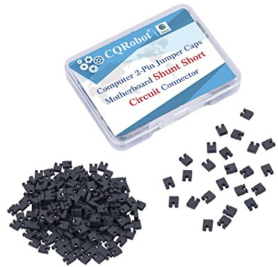 CQRobot 200 Pieces Black Standard Computer Jumper Caps Header Pin Shunt Short Circuit 2P Connector Open Top 2.54mm. for Arduino Raspberry Pi PCB PC DVD HDD Motherboard Shorting and Other Project.