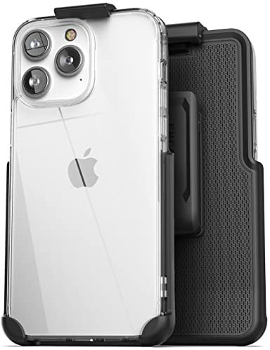 Encased Clear Case with Holster, Compatible with iPhone 14 Pro Max Belt Clip - Protective Transparent Back Cover with Phone Holder (2022 Release)