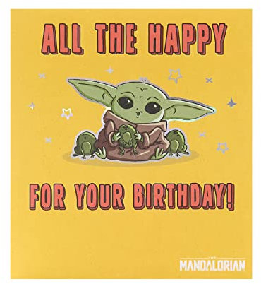 UK Greetings Disney The Mandalorian Geburtstagskarte, Happy Birthday Geschenke, Sie/Ihn, lustiges Design mit Grogu-Figur, mit Umschlag, 165 x 190 mm