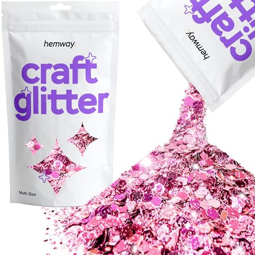 Hemway Craft Glitter - Rose Pink | 100g Multi Size Metallic Sequin Flakes for Resin & Epoxy Crafts | Supplies for Tumblers, Cards, Jewellery, Candle, Hair, Face, Body & Nail Art