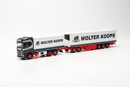 herpa 315487 CS20 LKW Modell Scania CS 20 Eurocombi „Wolter Koops“ originalgetreu im Maßstab 1:87, Modell LKW für Diorama, Modellbau Sammlerstück, Deko Miniaturmodelle aus Kunststoff, Mehrfarbig
