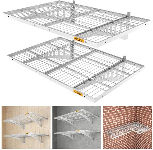 Aecxm 2 Pack-0.6x0.9 m Wall Garage Storage Shelf, Adjustable Sliding Rail Design Garage Wall Shelf for Tool Room, Storage Garage Wall Storage Shelf (White)