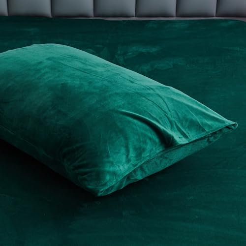Winter Kissenbezug 40x80 2er Flanell Dunkelgrün Grün Set Plüsch Fleece Flauschig Microfaser Kissenbezüge Set Uni Kissenhülle im Umschlagstil 2 Stück