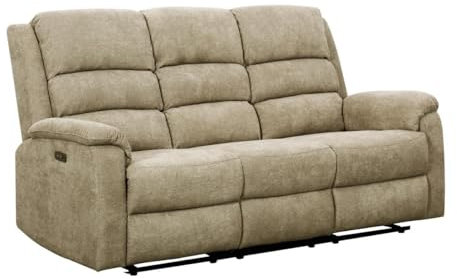 Vente-unique - Canapé 3 Places Relax électrique en Tissu Taupe avec Tablette NEVERS