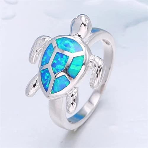 Bysonglezai Ring Damen Ringe Herren Frauen Geschenk Klassischer Frauen-Ring-Nette Schildkröte-Blaues Tier-Weinlese-Ringe Für Frauen-Mode-Mädchen 8 Blau