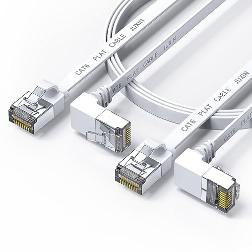 JUXINICE Paquete de 2 cables Ethernet Cat 6 de 90 grados en ángulo recto Cat6, cable de conexión Ethernet Cat6 de 20 pies, cables de conexión LAN de red de Internet de alta velocidad, plano CAT6