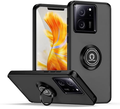 RankOne Hülle für Xiaomi MI 13T / Xiaomi MI 13T Pro (6.67 Inches), Ring Stand Magnetischer Saugfuß Handyhülle Matt Transparent - Schwarz