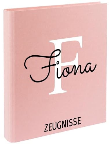 Zeugnismappe mit Namen personalisiert aus Leinen Schulkind Geschenk zur Einschulung Rosa Motiv Buchstabe