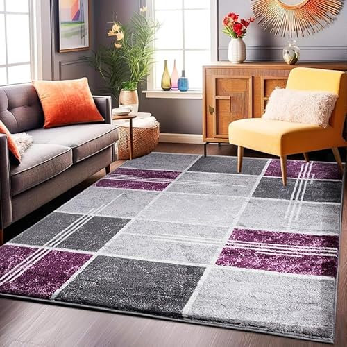 Fit Even Box Rug – Large Washable Non-slip Carpet for living Room, Bedroom, Lounge Dining, Kitchen Thick Soft Indoor Floor Rugs (Purple, 120x170 cm)