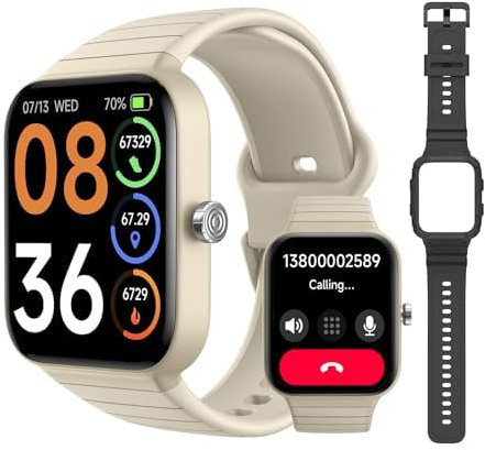 SKG V7 Cyber Smartwatch mit Aktivitätstracker, GPS und Blutsauerstoff für Männer und Frauen, Herzfrequenzmonitor, IP68 wasserdicht, kompatibel mit Android, iOS – Beige