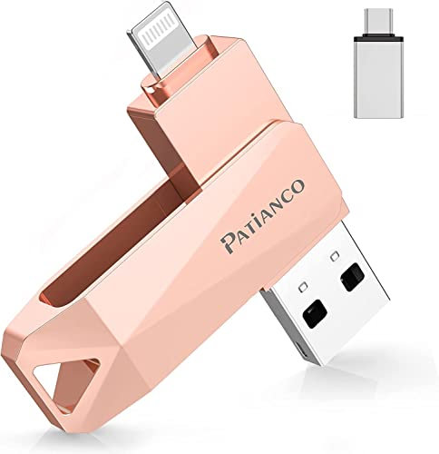 Patianco USB Stick für iPhone,[MFI Zertifizierter] 256GB Speicherstick für iPad USB 3.0 Pendrive Flash Laufwerk mit iOS Android systeme Min USB C Stick für Android Handy/Laptop/PC/Mac/iOS(Rosa)