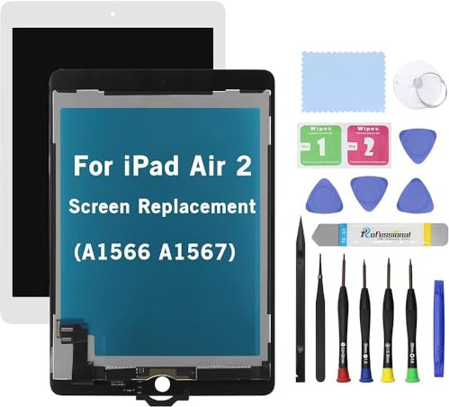 hoyrtde 24,6 cm (9,7 Zoll) LCD-Bildschirm, Ersatz für iPad Air 2 (2. Generation) A1566 A1567, LCD-Display, Glas, Touch-Digitalisierer, Premium-Set mit Werkzeugen, Weiß