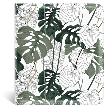 Nipichsha Womens Wallet, Small Slim RFID Credit Card Holder Wallet for Women, Leather Compact Bifold Purse with Zipper Coin Pocket, Cute Ladies Purse with ID Window, Monstera Deliciosa, Fashions