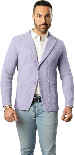 Blazer in Cotone, Giacca Jacket da Uomo Slim Fit - Punto Cucitura Chicco di Riso - Artigianale, Made in Italy - Casual, Classica Sportiva (IT, Testo, XXL, Regular, Regular, Lavanda)