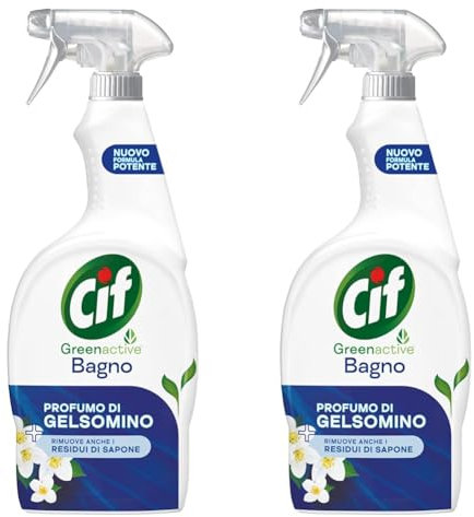 Cif Bagno, Spray Detergente Bagno Anticalcare, 650 ml, per la Rimozione di Residui di Sapone e Calcare, con Profumo al Gelsomino e Agenti Pulenti di Origine Naturale, 100% Fragranza Biodegradabile