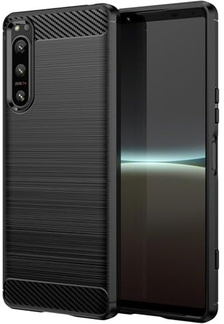 betterfon Carbon Handyhülle kompatibel mit Sony Xperia 5 IV | Smartphone Handy Hülle Case TPU Silikon | Schwarz