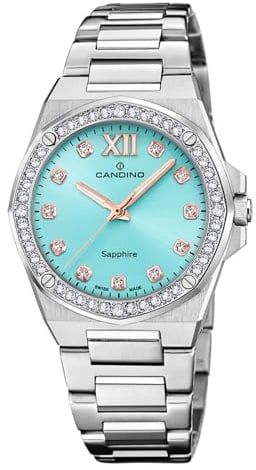 Candino Swiss Damenuhr Analog aus Edelstahl 316l Silberfarben | Quarzwerk, Widerstandsfähiges Saphirglas, Wasserdicht 5 ATM C4751/2