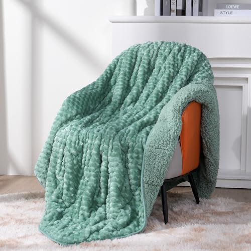 Topblan Sherpa Gewichtete Decke für Erwachsene, weiche, gemütliche Jacquard-Fleece-Gewichtsdecken, Queen-Size-Größe, 9 kg, dicke, schwere Decke zum Schlafen, 152,4 x 203,2 cm, Salbeigrün