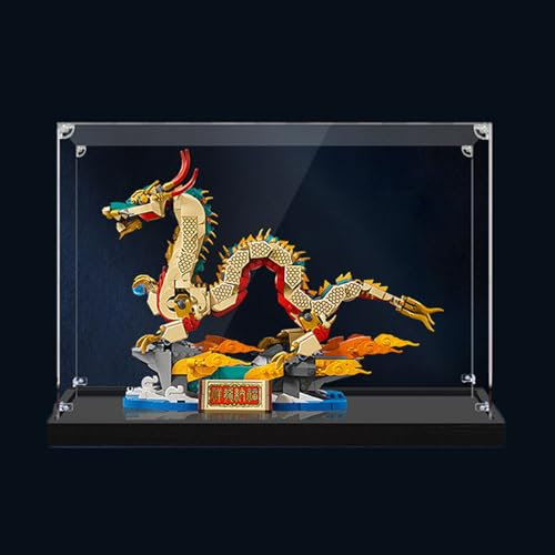 Display Case for Le-go 80112 Auspicious Dr-agon,Clear Display Box (Display Case ONLY,Le-go Model NOT Included), (Black base plate (2mm thick))