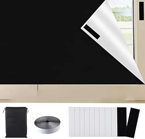 Verdunklungsfolie für Fenster,1,5×3m Dachfenster Sonnenschutz,Sonnenschutz Fenster,Selbstklebend,DIY Isoliertes Verdunkelungsrollo,Fenster Verdunkelung,Lieferung mit Klettverschluss und Vliesbeutel