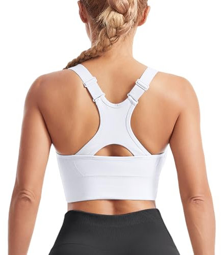 Atxnn Damen Sport BH Einstellbarer Breiten Schultergurt Yoga Bra Push up Bustier Racerback Nahtlose Gepolstert ohne Buegel für Fitness Lauf Joggen, Weiss XXL