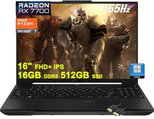 ASUS TUF Gaming A16 Laptop | 16 pulgadas FHD+ 165Hz 100% sRGB | AMD 8-core Ryzen 7 7735HS | 16GB DDR5 512GB SSD | Radeon RX7700S 8GB Graphic (>RTX4060) | USB-C USB4 Win11Pro negro + cable HDMI