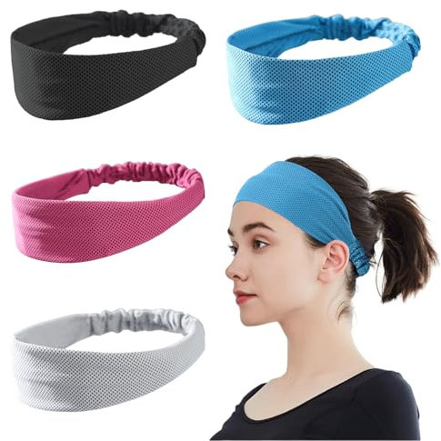Mezrkuwr 4 Stück Kühlende Stirnbänder – Schnelles, kühles Workout-Schweißband für Männer und Frauen, feuchtigkeitsableitendes Haarband, für heißes Wetter, Laufen, Sport