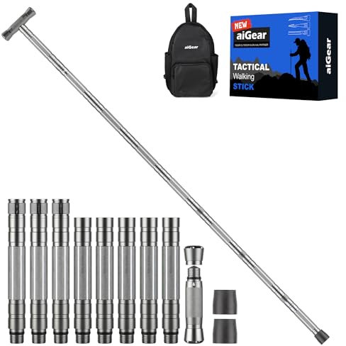 aiGear Taktischestöcke/Wanderstöcke | Upgraded Aluminium Taktische Pole Taktischer Stock | Outdoor 5/6/7/8 Rohre Trekking Stöcke | für Frauen Männer Rucksack Wandern Camping | NWT8-GR
