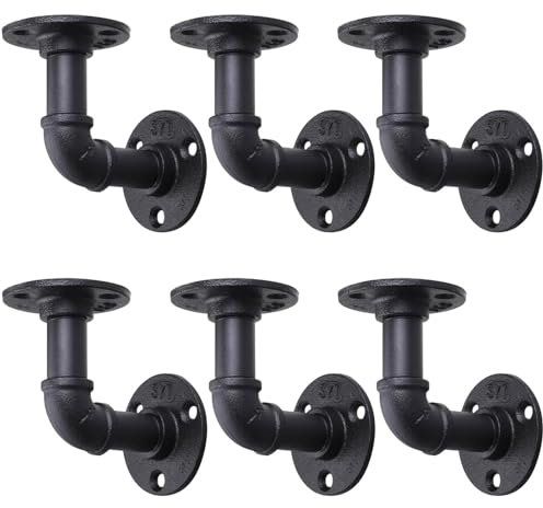 TESIN 6 Stück Industrial Rohr Regalhalterung, 10×10 cm Schwarze Schwebende Rohrhalterungen mit Schrauben, Robuste Wandmontierte Rohrregale für Home Bücherregal Scaffold Board