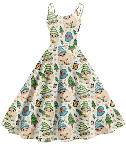 MOKBAY Weihnachtskleider Für Frauen Ballkleider Retro Gothic Kleid Ugly Slim Weihnachtskleid Damen Weihnachtsdruckkleider Festliches Kleid Damen Weihnachten Winter Damen Kleider Festlich Grün XL