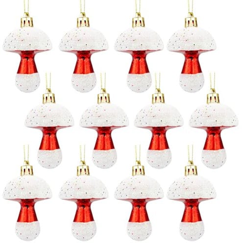 12 Stück Weihnachtsbaumschmuck Pilz,Weihnachtsbaumschmuck Deko Anhänger,Weihnachtskugeln Glas,Christbaumschmuck Kunststoff,Christbaumschmuck Ausgefallen Pilz,Weihnachtsdekoration