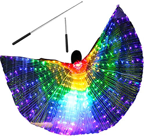 Bauchtanz Flügel Erwachsene Leuchtende Flügel Klettverschluss mit Teleskopstangen 2 Modi Lichtsteuerung LED Isis Flügel Schmetterlingsflügel für Karneval Bühne Weihnachtsfeier Feenflügel Party (Farbe)