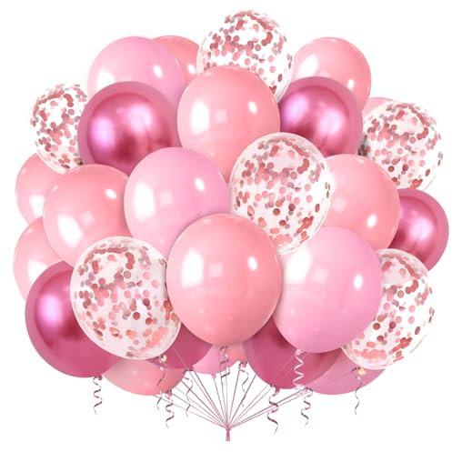 Luftballons Rosa Set,100 Stück 12 Zoll Rosa Konfetti Ballons für Pink Thema Mädchen Hochzeit Geburtstag Party Baby Shower Deko