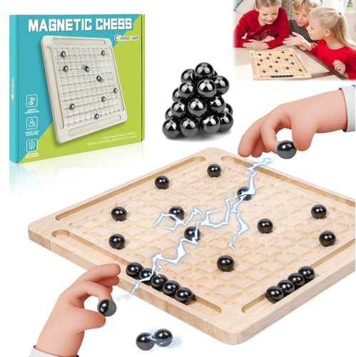 Magnetisches Schachspiel mit Holzbrett, Magnetspiel, mit 20 magnetischen Steinen, Magnetisches Kinderschachspielzeug, Tisch Magnetspiel, Tragbares Schachbrett-Party Für Familientreffen
