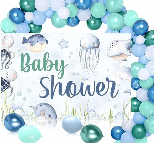 JeVenis Ocean Willkommen Baby Banner Luftballons Unter dem Meer Babyshower Girlande Dekorationen Meerestiere Babydusche Banner Meerestiere Meerjungfrau Party Dekorationen Partyzubehör