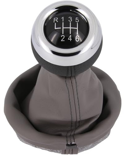 Recambo Schaltknauf + Schaltsack Set 6 Gang passend für Mini Cooper R50 R52 R53, Plug & Play, Auto Schalthebel Schaltmanschette, mit Rahmen, grau - schwarz