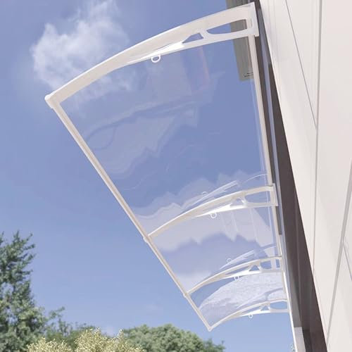 Pensilina in Policarbonato 60x80-150x300cm Pensilina da Esterno Tetto Policarbonato Alveolare Trasparente per Porta Balcone Finestre Anteriori(Bianca,80x160cm)