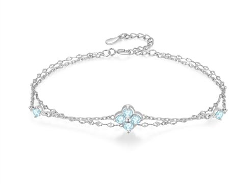 PHNIBIRD Aquamarin Armband Modisch 925 Sterling Silber Armband März Geburtsstein mit Zirkonia Geschenke für Mädchen