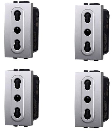 IXTRIMA Presa Bipasso 2P+T 10/16A 250V, Compatibile con Bticino Living Light, Grigio, Set da 4 Pezzi